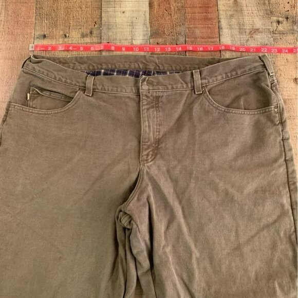 L. L. Bean mens khaki green straight leg denim jeans with plaid lining - Picture 4 of 10